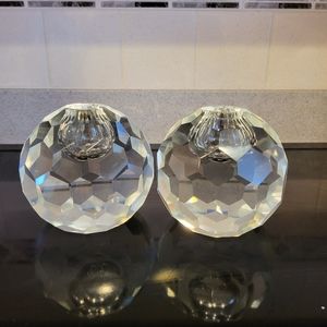 Lead Crystal Pair of Prism Candle Holders